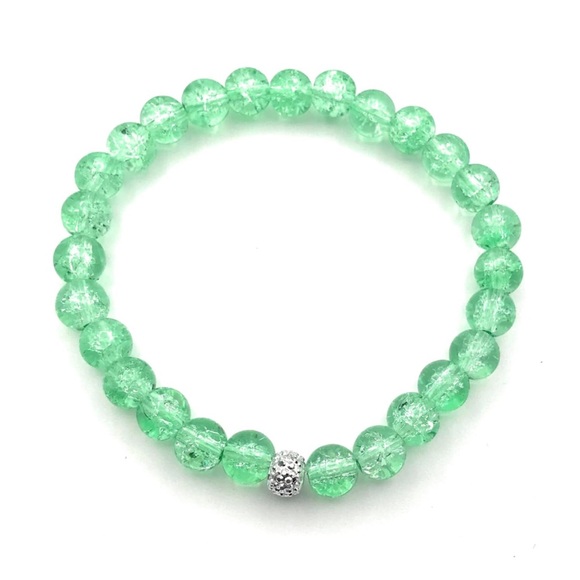 Blue Crackle Glass Beaded Stretch Bracelet - Picture 4 of 4